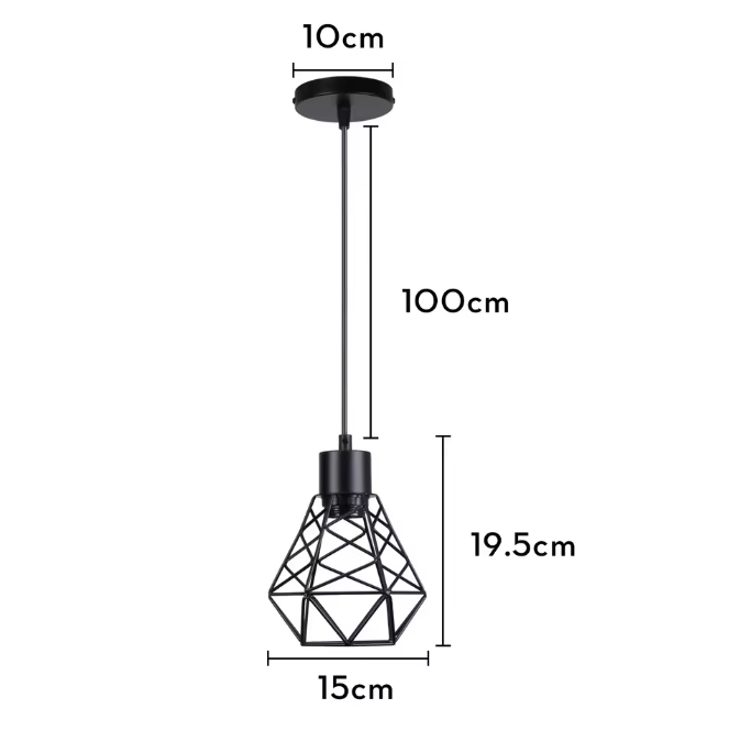 Retro Industriële Hanglamp – Zwart Ijzer E27 Geometrisch Design