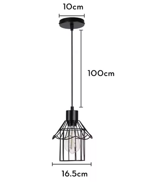 Retro Industriële Hanglamp – Zwart Ijzer E27 Geometrisch Design