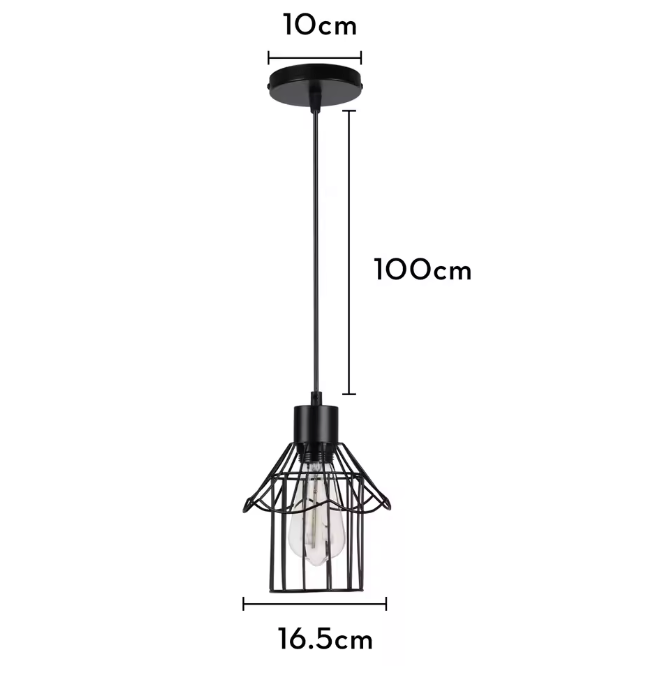 Retro Industriële Hanglamp – Zwart Ijzer E27 Geometrisch Design