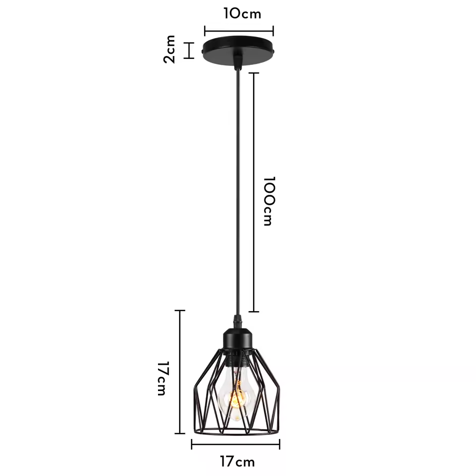 Retro Industriële Hanglamp – Zwart Ijzer E27 Geometrisch Design