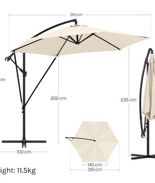Sedia Vrijstaande Parasol met Hoes – Waterdichte en Kantelbare Hangparasol met UV-bescherming
