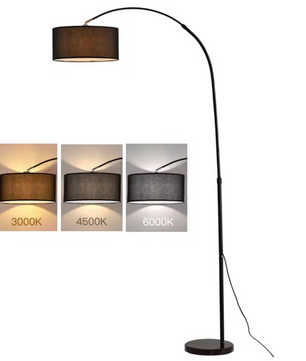 Verstelbare Booglamp met LED Zwart – Staande Vloerlamp met Driekleurenlicht