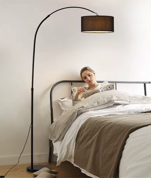 Verstelbare Booglamp met LED Zwart – Staande Vloerlamp met Driekleurenlicht