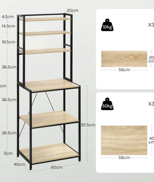 Stellingkast met 6 Planken – Zwart + Rustiek Bruin / Zwart + Licht Eiken