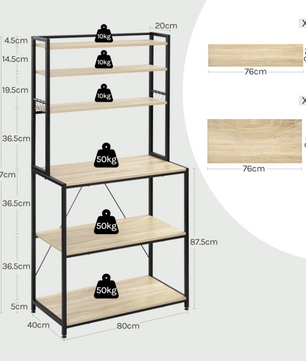 Stellingkast met 6 Planken – Zwart + Rustiek Bruin / Zwart + Licht Eiken