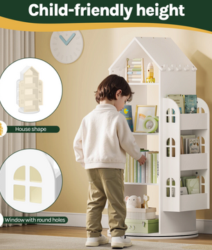 Kinderkast – Roterende Boekenkast – Massief Hout – Wit
