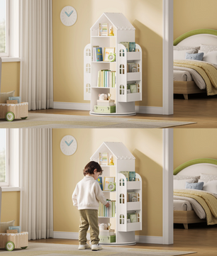 Kinderkast – Roterende Boekenkast – Massief Hout – Wit