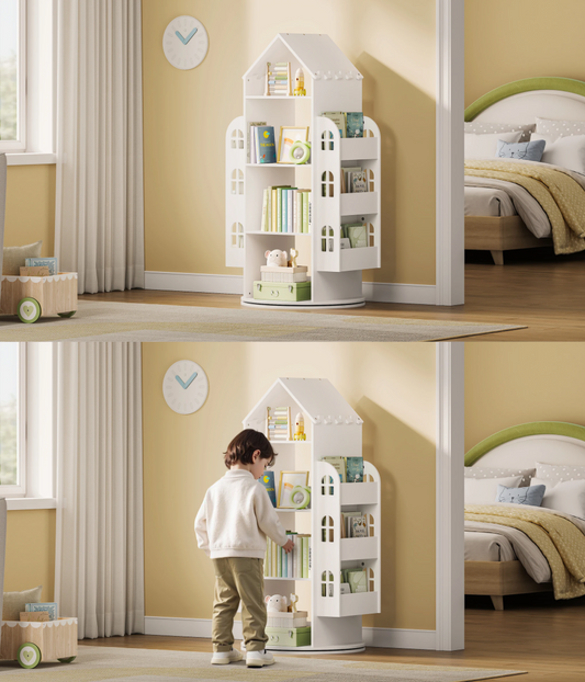 Kinderkast – Roterende Boekenkast – Massief Hout – Wit