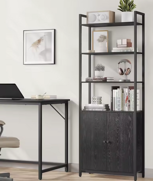 Stellingkast Met 6 Niveaus – Zwart en Ebbenhout – Metalen Frame