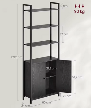 Stellingkast Met 6 Niveaus – Zwart en Ebbenhout – Metalen Frame