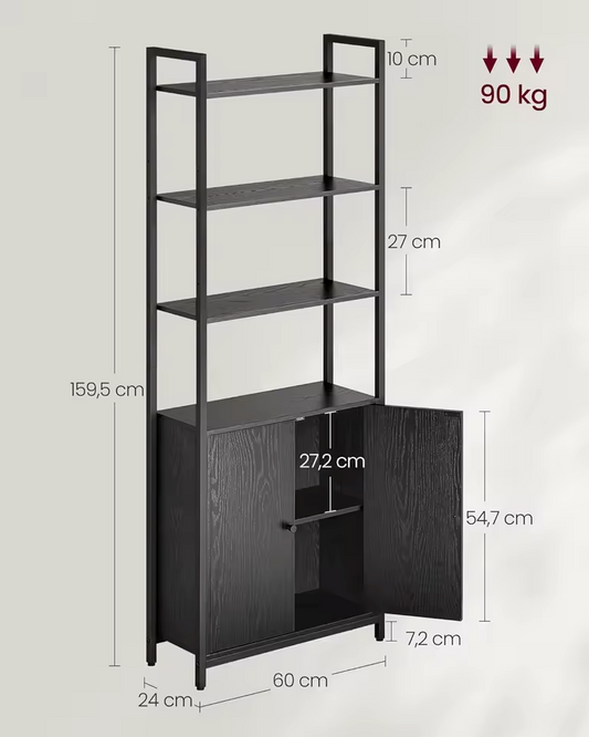 Stellingkast Met 6 Niveaus – Zwart en Ebbenhout – Metalen Frame