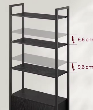 Stellingkast Met 6 Niveaus – Zwart en Ebbenhout – Metalen Frame