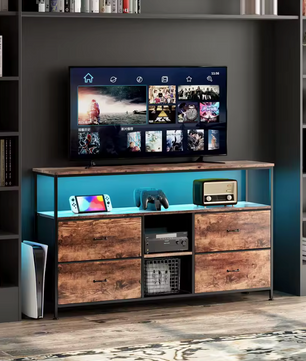 TV-kast / Ladekast met LED-verlichting – 107x30x77 cm – Dressoir met 4 Stoffen Lades en 2 Open Vakken