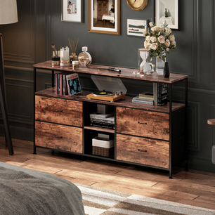 TV-kast / Ladekast met LED-verlichting – 107x30x77 cm – Dressoir met 4 Stoffen Lades en 2 Open Vakken