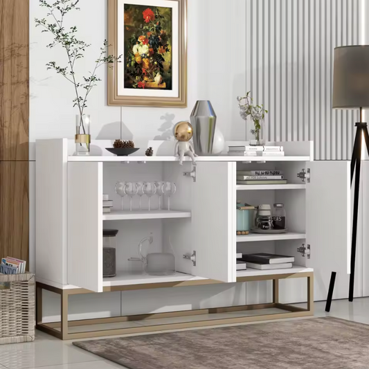 Modern Design Dressoir – Minimalistische 4-Deurs Handloze Buffetkast – Wit