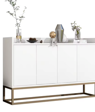 Modern Design Dressoir – Minimalistische 4-Deurs Handloze Buffetkast – Wit