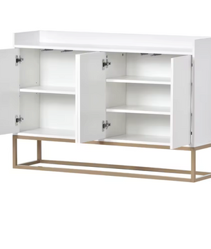 Modern Design Dressoir – Minimalistische 4-Deurs Handloze Buffetkast – Wit