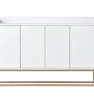 Modern Design Dressoir – Minimalistische 4-Deurs Handloze Buffetkast – Wit