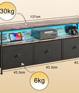 Multifunctioneel Dressoir met PU-Stoflades en LED-Verlichting – Zwart en Vintage bruin