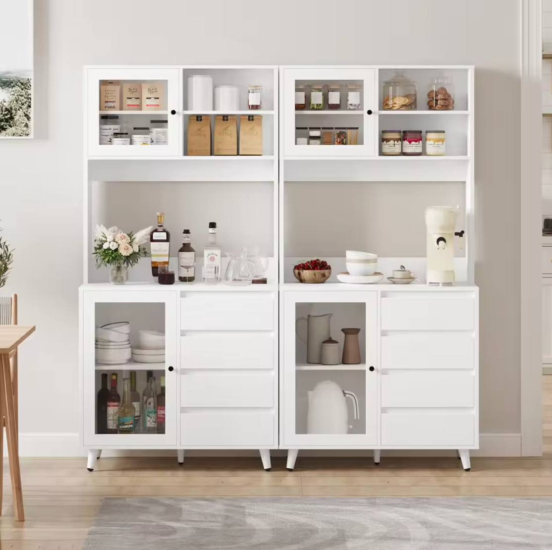 Wit Dressoir met 2 Lades & Glazen Deuren - 80 cm Breed Wit Dressoir met 2 Lades & Glazen Deuren - 80 cm Breed