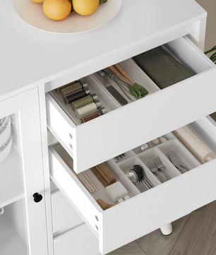 Witte Hoge Keukenkast met Glazen Deuren, 4 Lades en Werkblad – 180x80x40cm