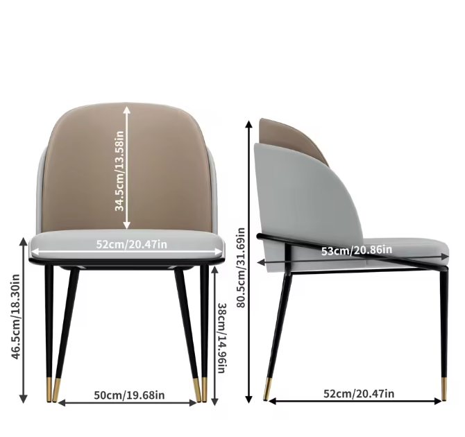 Set van 2 Luxe Gestoffeerde Eetkamerstoelen – Microvezel Siliconenleer – Met IJzeren Poten en Dubbele Rugleuning