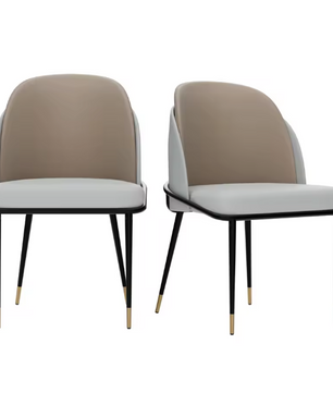 Set van 2 Luxe Gestoffeerde Eetkamerstoelen – Microvezel Siliconenleer – Met IJzeren Poten en Dubbele Rugleuning