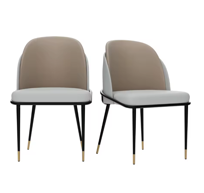 Set van 2 Luxe Gestoffeerde Eetkamerstoelen – Microvezel Siliconenleer – Met IJzeren Poten en Dubbele Rugleuning