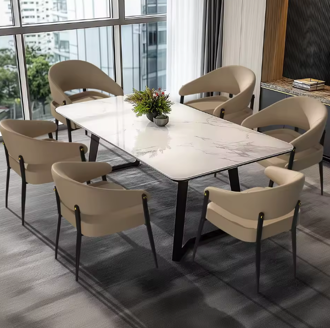Set van 2 Luxe Eetkamerstoelen – Gewatteerde Zitting & IJzeren Frame – Microvezelleer Stoelen