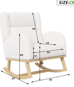 Witte Schommelstoel – Gestoffeerde Fauteuil met Hoge Rugleuning en Zijvakken – Comfortabele Loungefauteuil van Lamswol – Voor Woonkamer of Slaapkamer