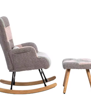 Comfortabele Schommelstoel met Voetsteun – Rubberen Houten Frame – Loungestoel voor Ontspanning