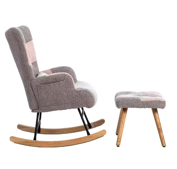 Comfortabele Schommelstoel met Voetsteun – Rubberen Houten Frame – Loungestoel voor Ontspanning