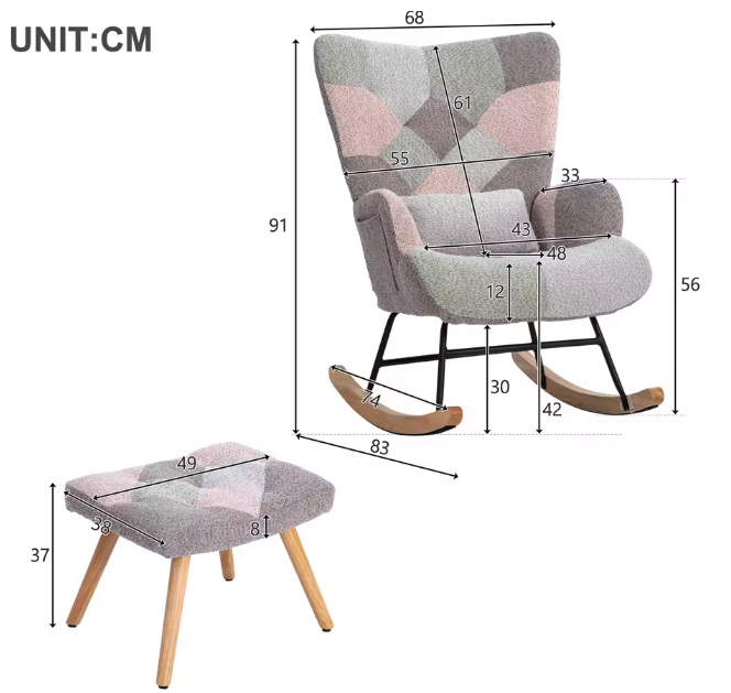Comfortabele Schommelstoel met Voetsteun – Rubberen Houten Frame – Loungestoel voor Ontspanning