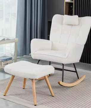 Comfortabele Schommelstoel met Voetsteun – Rubberen Houten Frame – Loungestoel voor Ontspanning