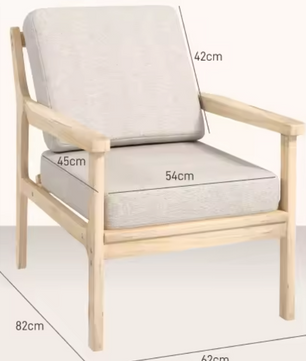 Moderne Loungestoel met Houten Frame – Afneembare Kussens & Linnenlook Bekleding – Comfortabele Accentstoel voor Woonkamer of Lounge
