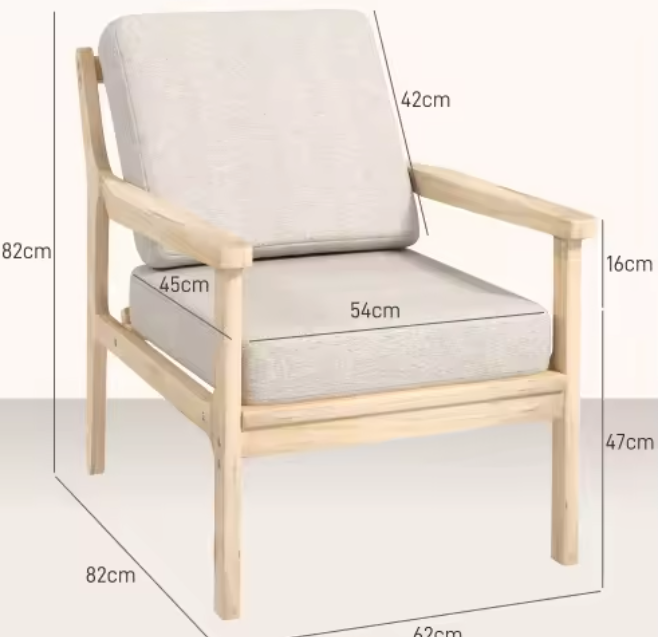 Moderne Loungestoel met Houten Frame – Afneembare Kussens & Linnenlook Bekleding – Comfortabele Accentstoel voor Woonkamer of Lounge