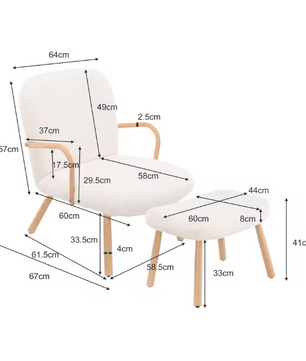 Fauteuil met Poef – Sherpa Bouclé Stoffering & Roestvrijstalen Poten – Hoge Rugleuning voor Extra Comfort