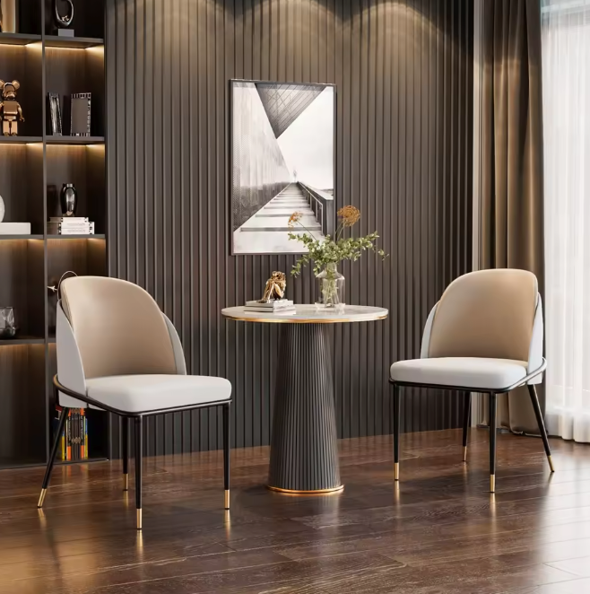 Set van 2 Moderne Eetkamerstoelen – Tweekleurig Microvezelleer & Zwart Metalen Frame, Comfortabel en Stijlvol