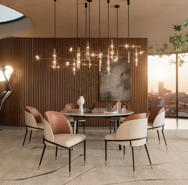 Set van 2 Moderne Eetkamerstoelen – Tweekleurig Microvezelleer & Zwart Metalen Frame, Comfortabel en Stijlvol