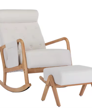 Schommelstoel met Poef – Rotan Look & Hoge Rugleuning