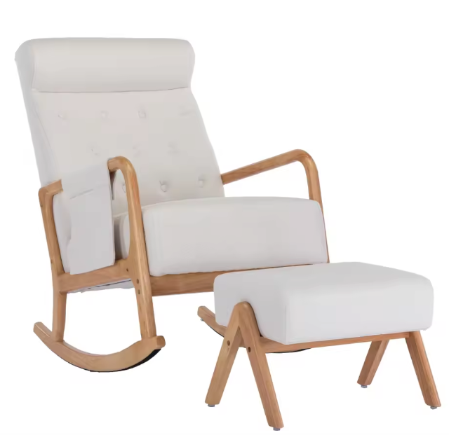 Schommelstoel met Poef – Rotan Look & Hoge Rugleuning