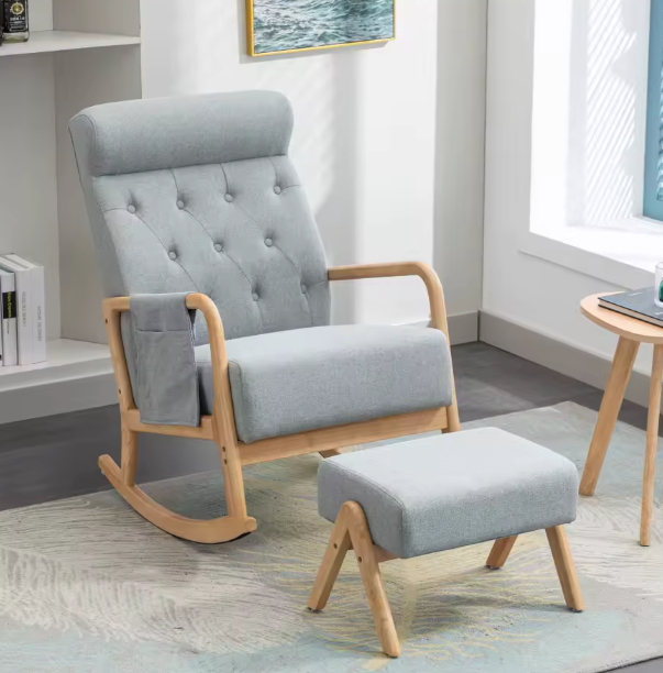 Schommelstoel met Poef – Rotan Look & Hoge Rugleuning