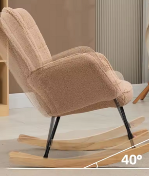 Bruine Schommelstoel – Berberfleece Relaxfauteuil met Armleuningen & Houten Onderstel, Comfortabel en Stabiel