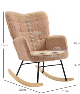 Bruine Schommelstoel – Berberfleece Relaxfauteuil met Armleuningen & Houten Onderstel, Comfortabel en Stabiel