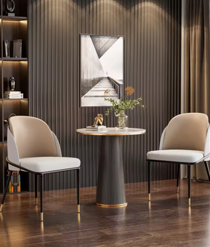 Set van 2 Luxe Gestoffeerde Eetkamerstoelen – Microvezel Siliconenleer – Met IJzeren Poten en Dubbele Rugleuning