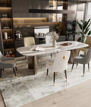 Set van 2 Luxe Eetkamerstoelen – PU Leer met Gouden Leeuwenkop Trekring – Hoge Getufte Rugleuning & Metalen Poten