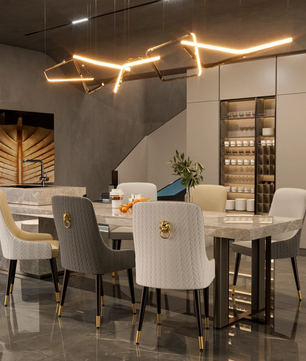 Set van 2 Luxe Eetkamerstoelen – PU Leer met Gouden Leeuwenkop Trekring – Hoge Getufte Rugleuning & Metalen Poten