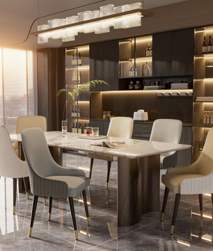 Set van 2 Luxe Eetkamerstoelen – PU Leer met Gouden Leeuwenkop Trekring – Hoge Getufte Rugleuning & Metalen Poten