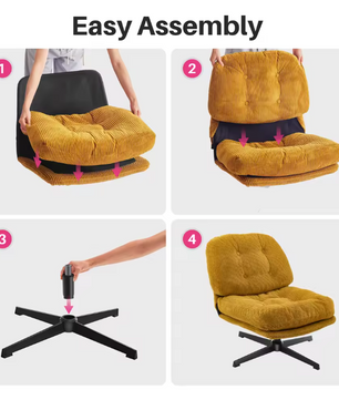 Moderne Opvouwbare Accentstoel met Poef – 360° Draaibare Getufte Loungestoel – Bouclé Stoffering & Verdikt Kussen – Voor Woonkamer en Loungehoek