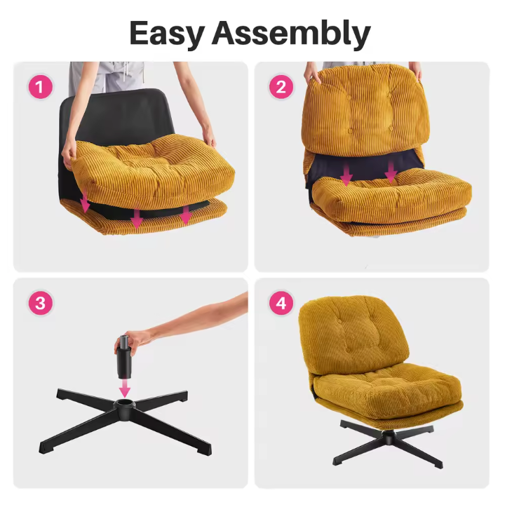 Moderne Opvouwbare Accentstoel met Poef – 360° Draaibare Getufte Loungestoel – Bouclé Stoffering & Verdikt Kussen – Voor Woonkamer en Loungehoek